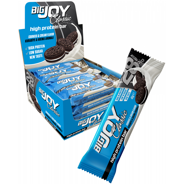 BİG JOY CLASSİC HİGH PROTEİN BAR COOKİES&CREAM 45 GR - 16 ADET (Kurabiye & Krema)
